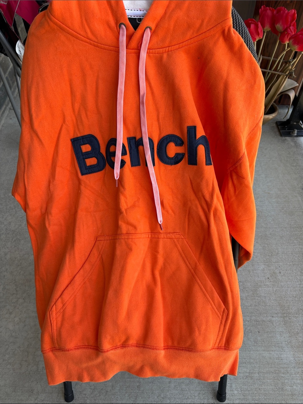 Bench Orange Hoodie with Pink Drawcords and Navy Logo